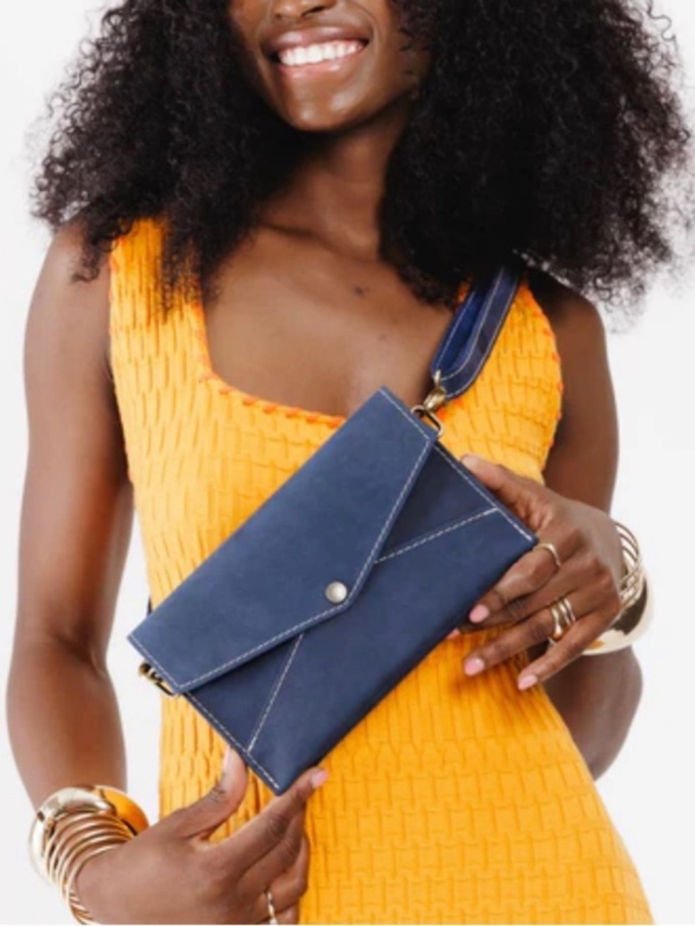 Portland Leather Goods Bag Envelope Convertible Crossbody Clutch Blue Small